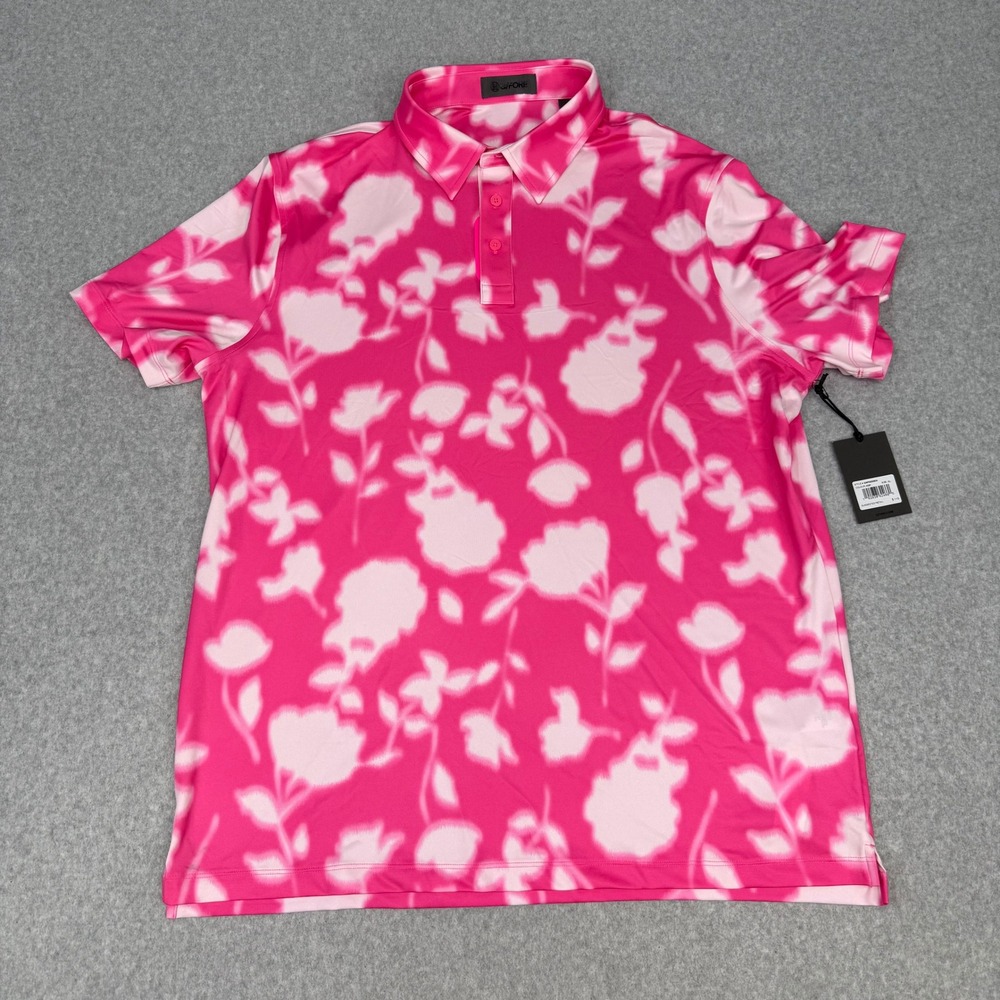 G/FORE Mens Golf Polo Shirt XL Pink White Floral Blur Tech Polo GMP000080A